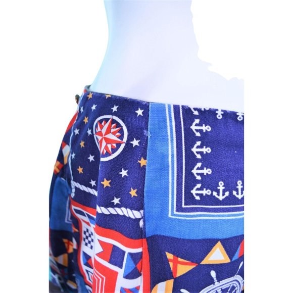 Vintage 1960s Novelty Print Skort Blue Nautical Patriotic Shorts | W 27" - Picture 3 of 5